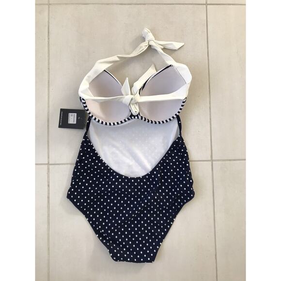 Beach Joy One Piece Swimsuit Halter Polka Dot Striped - Picture 6 of 9